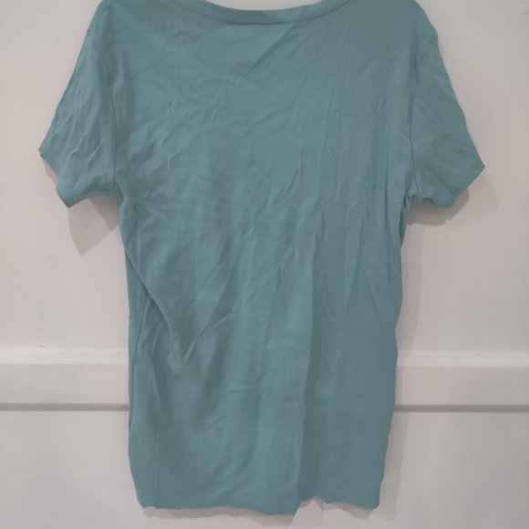 DEFECT Kirkland Signature Ladies Cotton V-Neck T-Shirt Green Size 2XL $25 3A008 - Picture 2 of 3